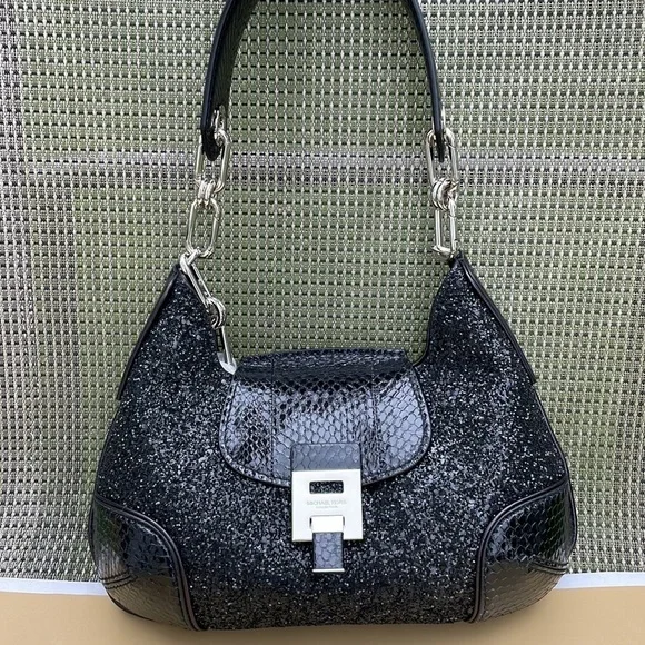 Michael Kors Collection Bancroft Medium Glitter and Snakeskin Shoulder Bag - Picture 9 of 15